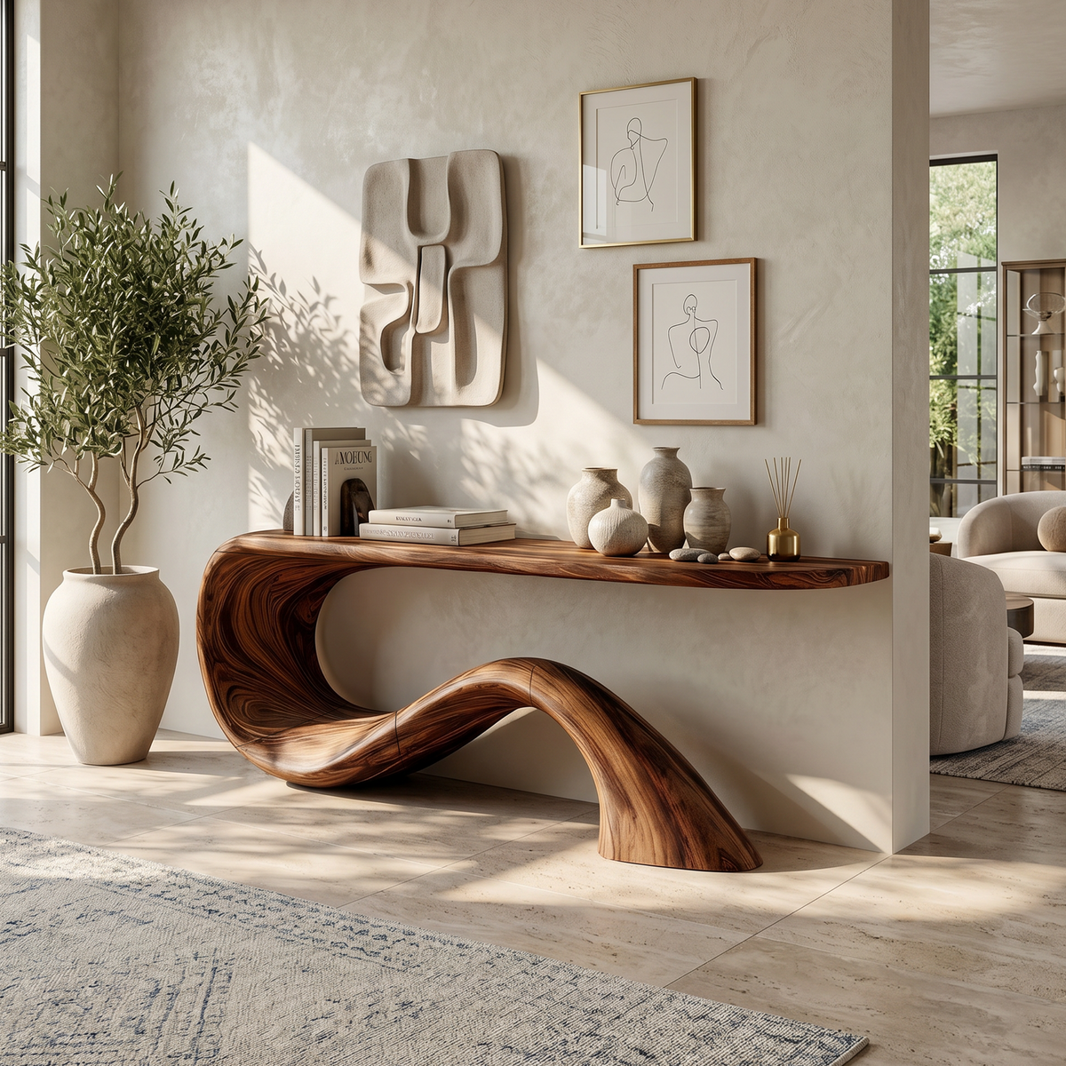 Modern Live Edge Entryway Table Organic Solid Wood For Home Decor
