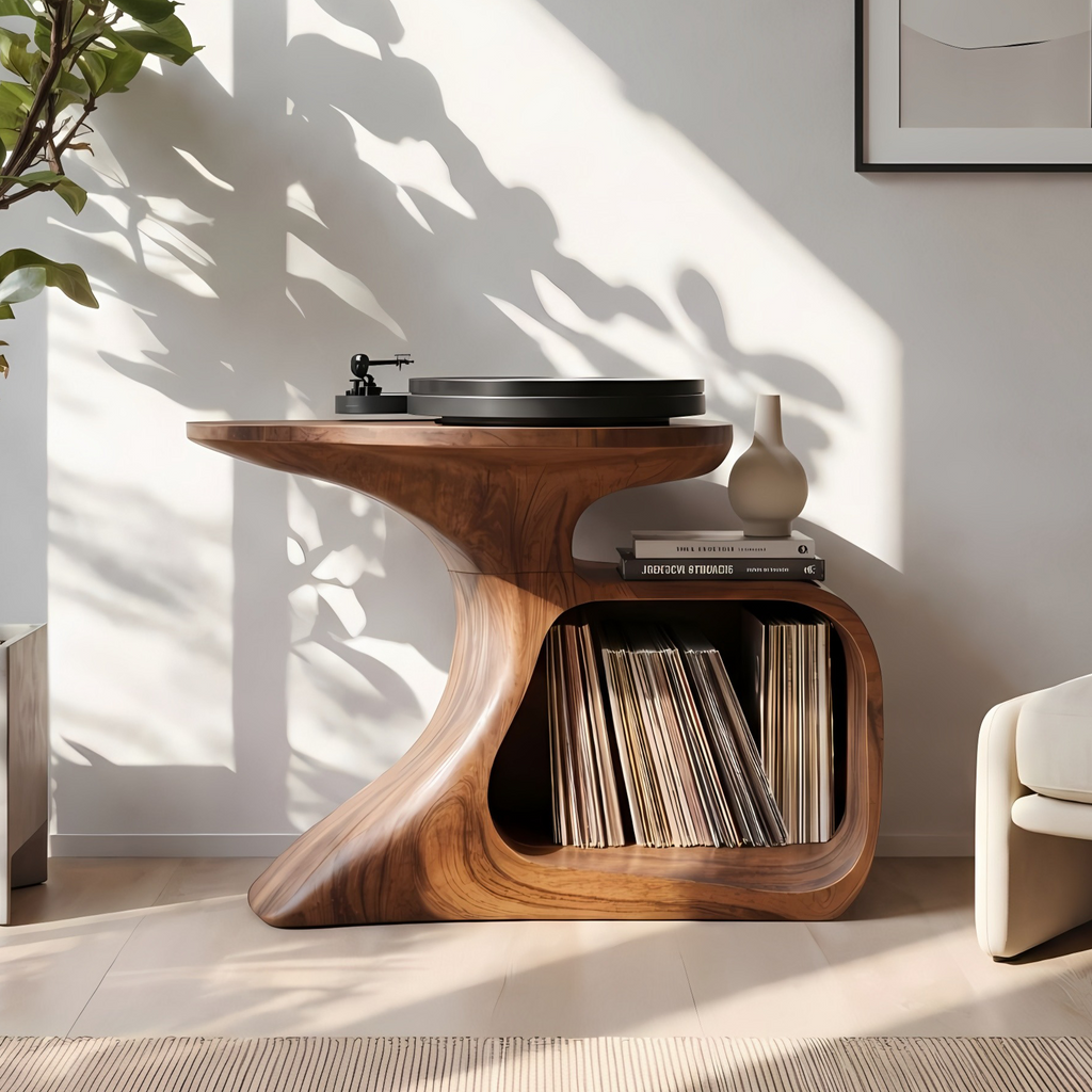 Handcrafted Record Stand Artisan Living Room Decor