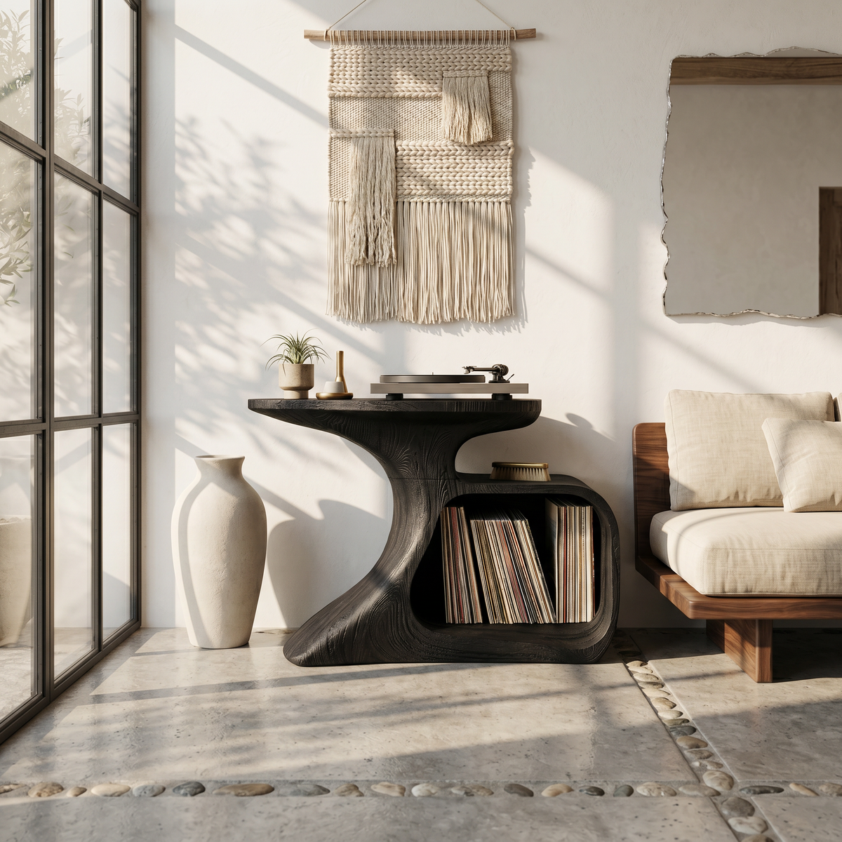 Handcrafted Record Stand Artisan Living Room Decor