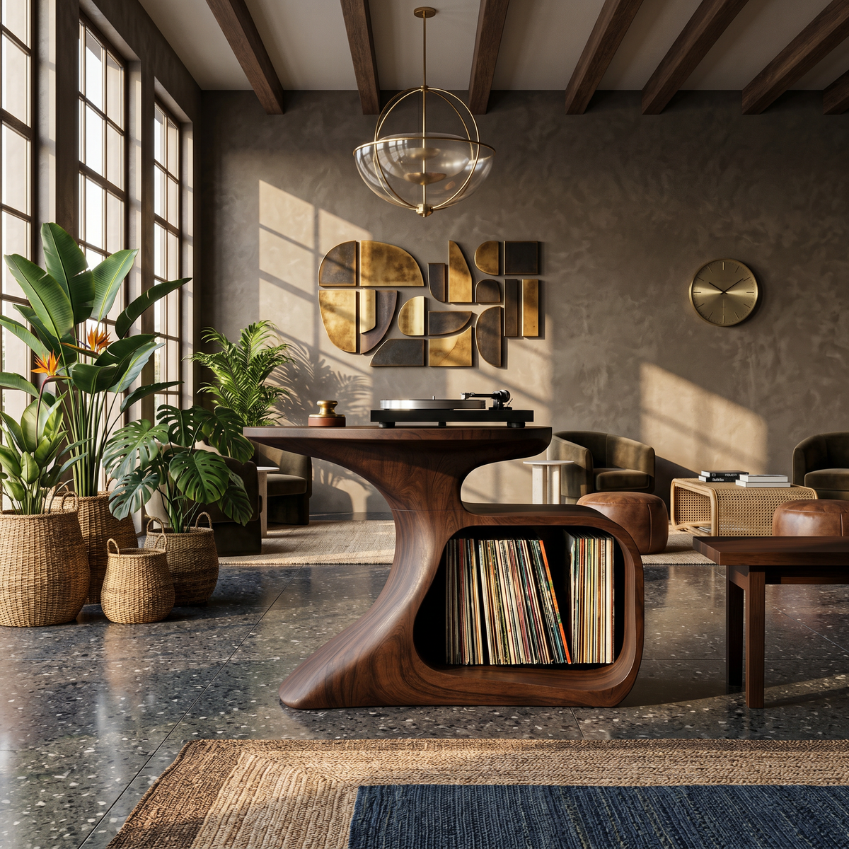 Handcrafted Record Stand Artisan Living Room Decor