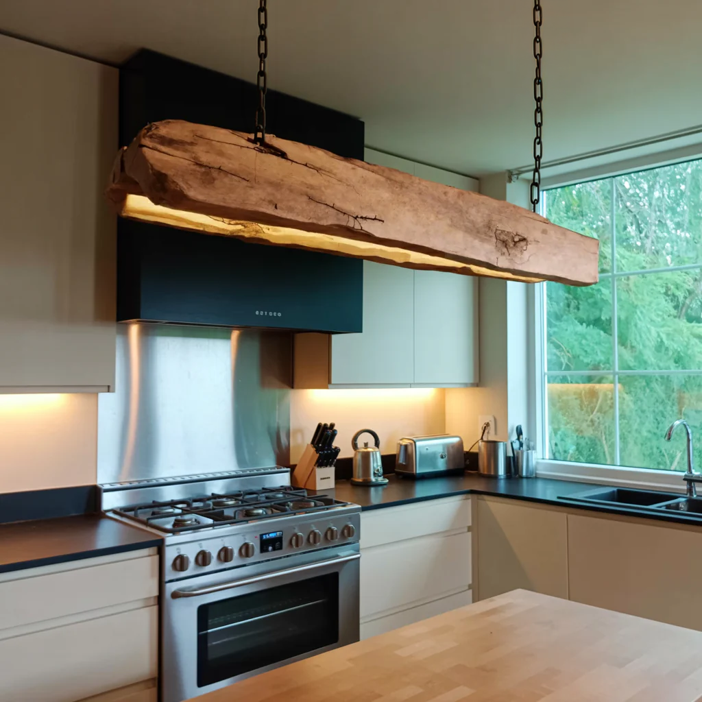 Rustic Log Beam Pendant Lighting For Kitchen Island