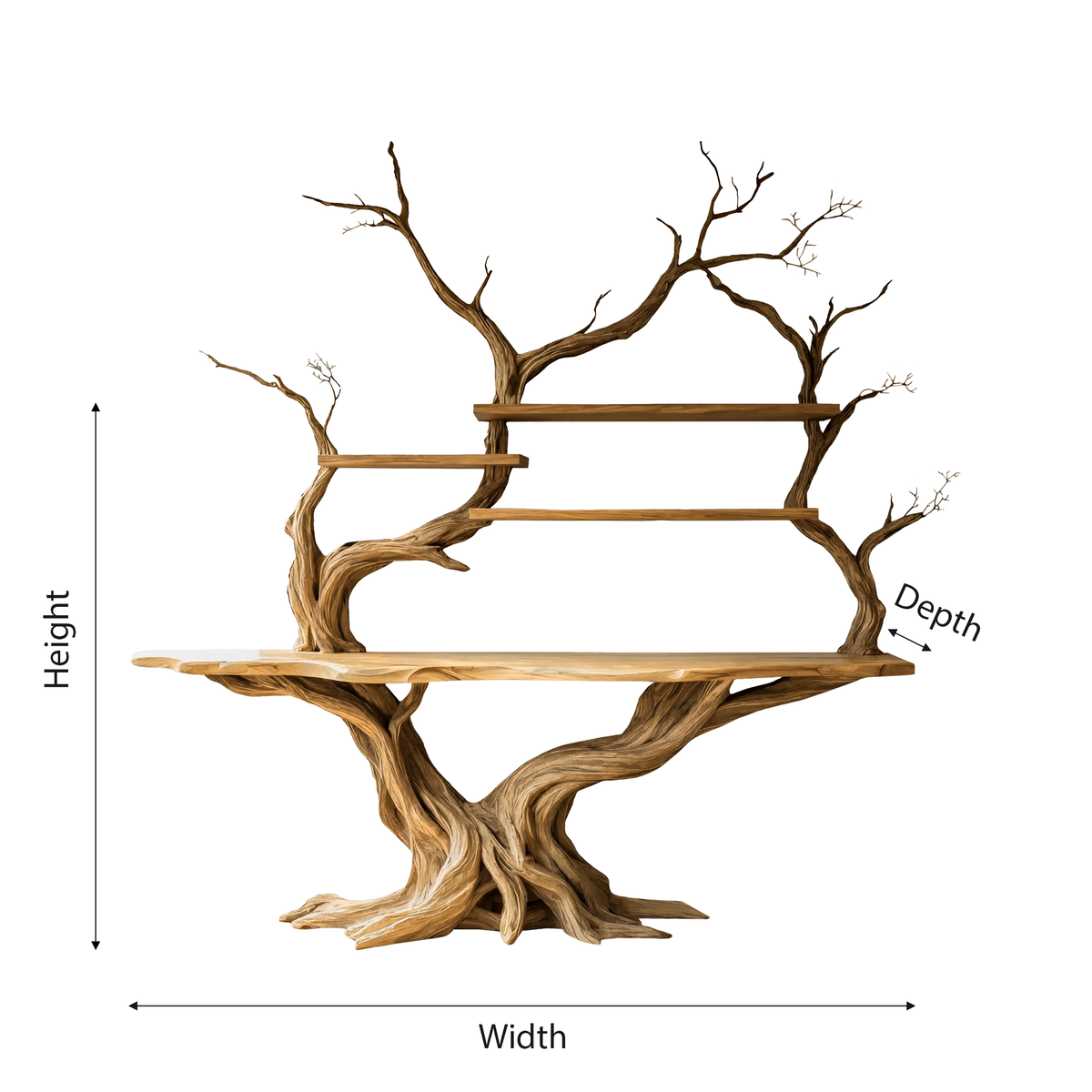 Elarion Tree Trunk Sculpted Solid Wood Console Table With Shelves