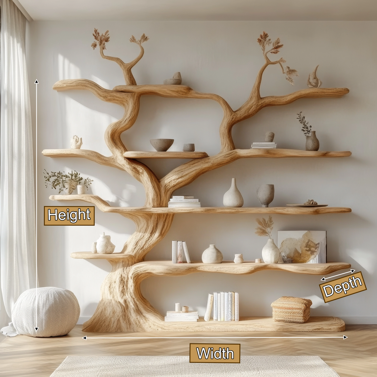 Elarwood Sculpted Solid Wood Tree Bookshelf