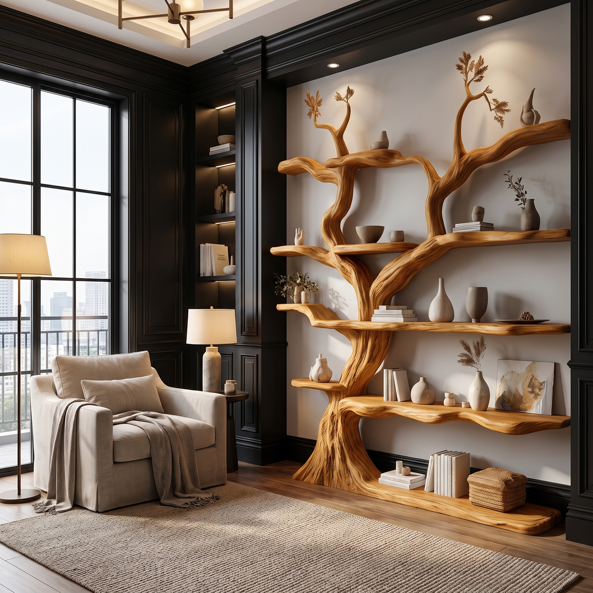 Elarwood Sculpted Solid Wood Tree Bookshelf