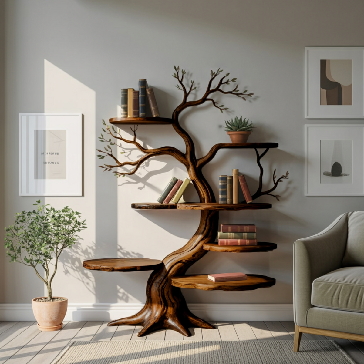 Everwood Sculpted Timber Tree Bookshelf