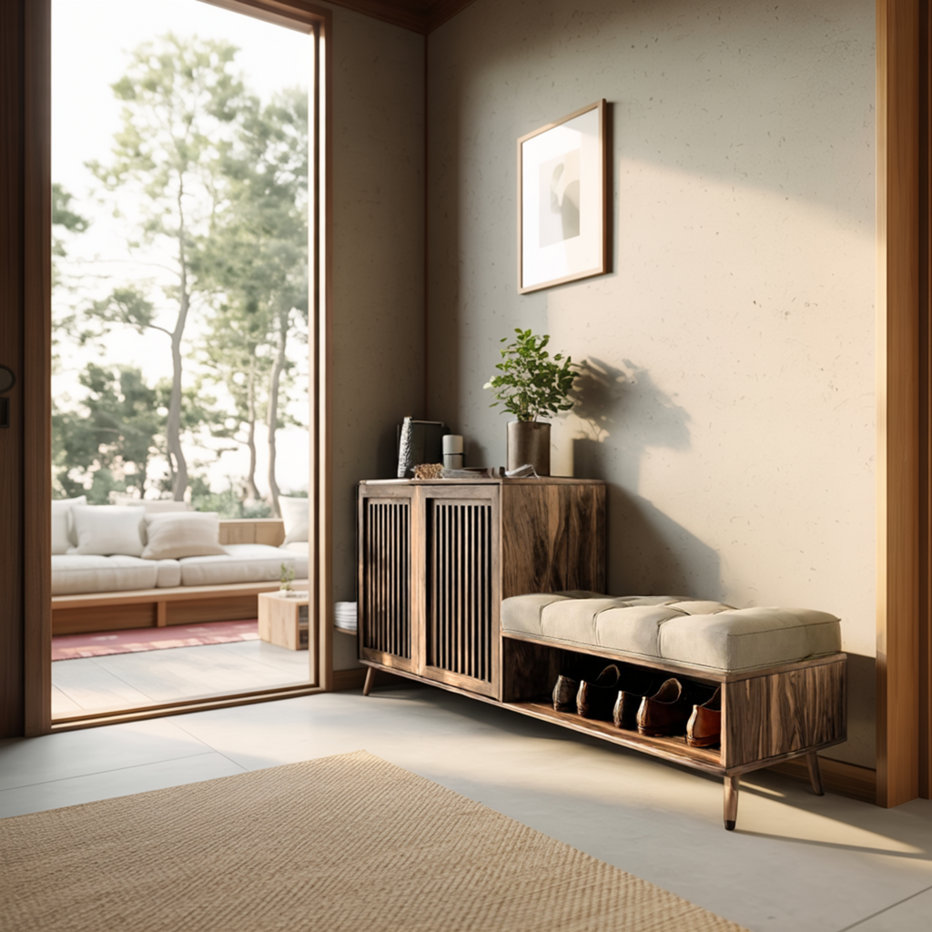 Lioren Solid Wood Entryway Bench Shoe Rack With Storage And Low Cabinet