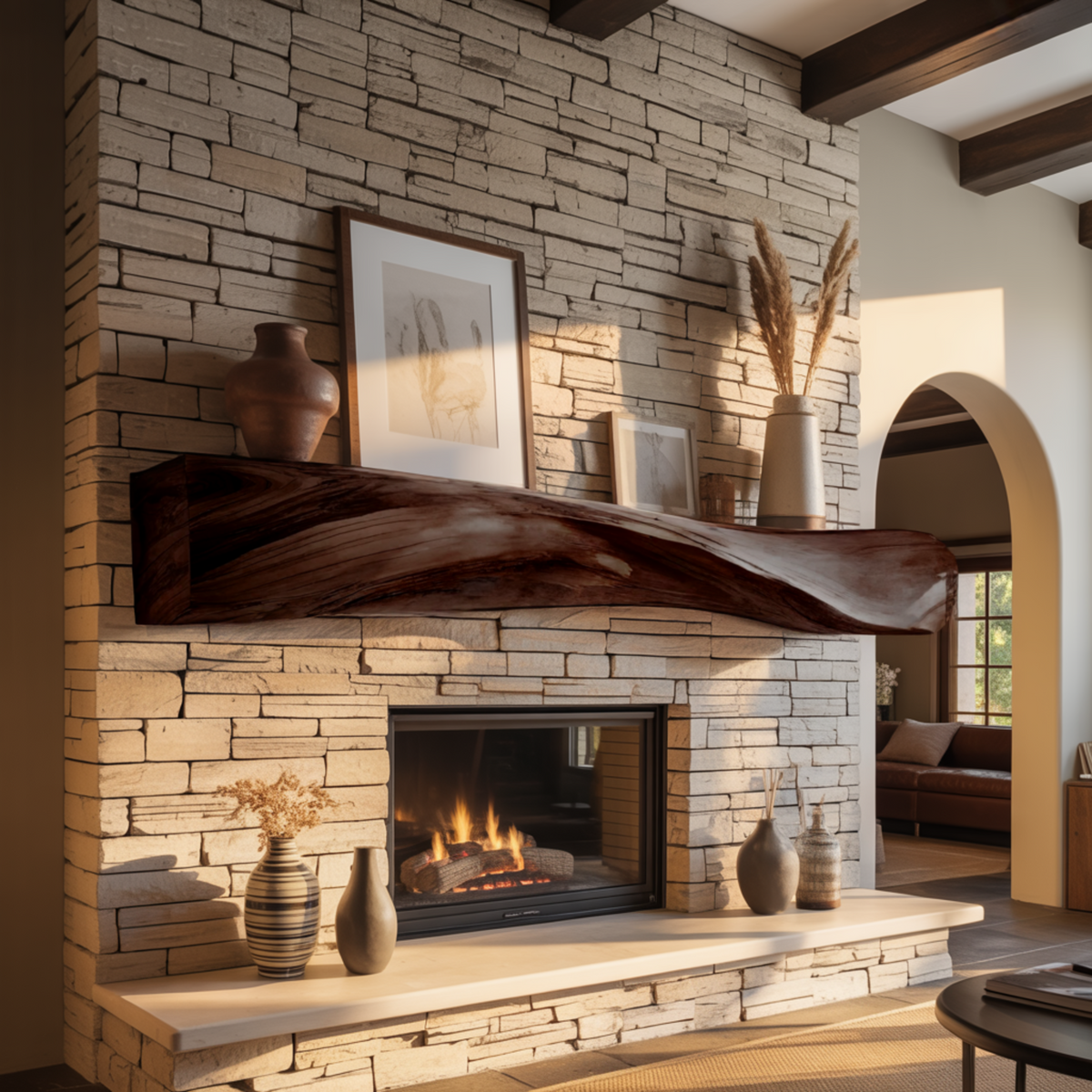 Lunor Waveform Solid Wood Fireplace Mantel Shelf
