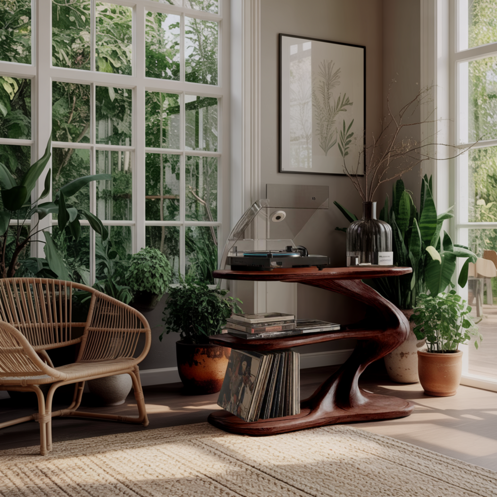 Serenata Sculpted Solid Wood Record Player Stand