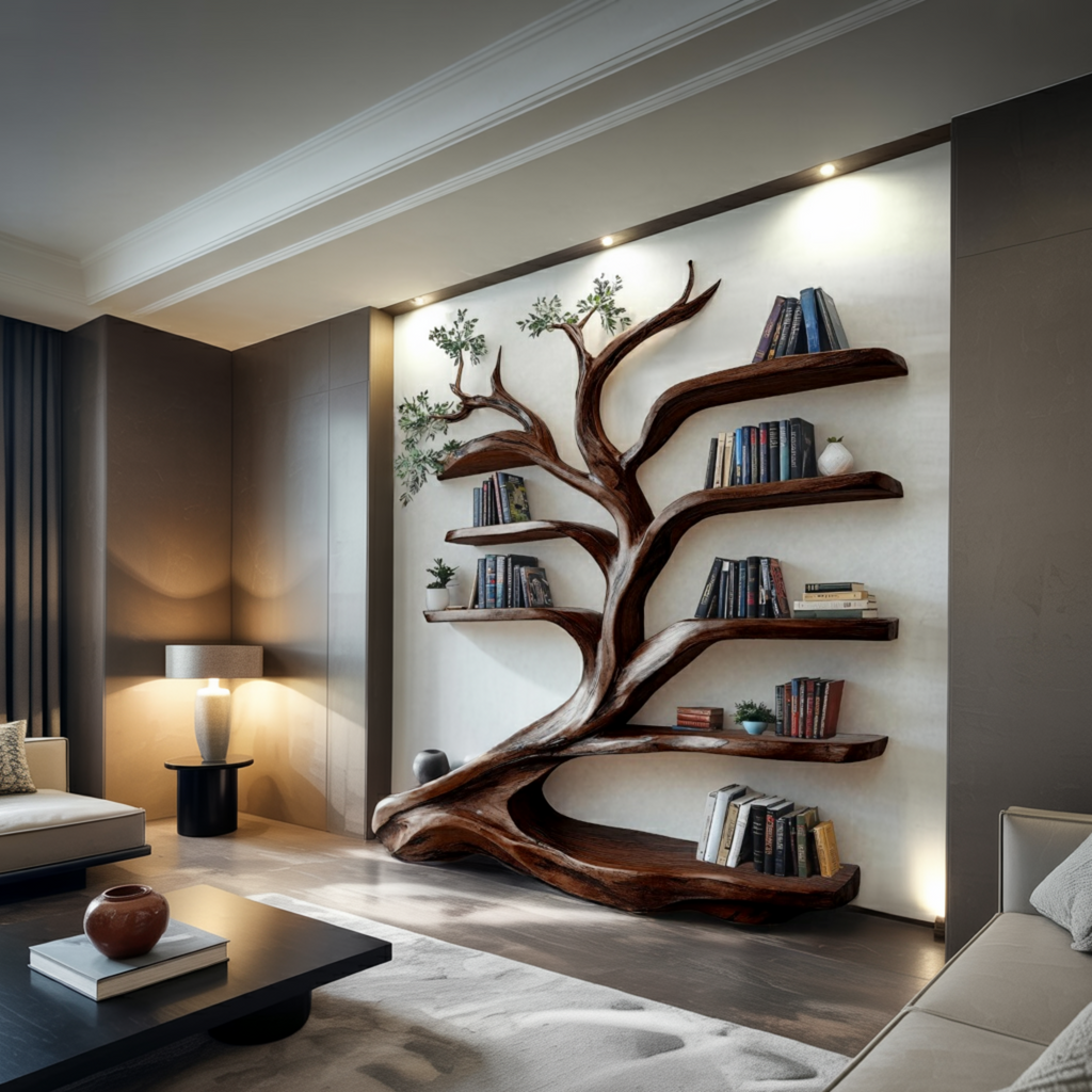 Sylvara Flow Handcrafted Live Edge Tree Bookshelf
