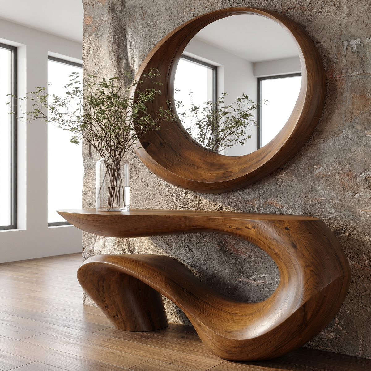 Vaelrith Sculpted Solid Wood Console Table