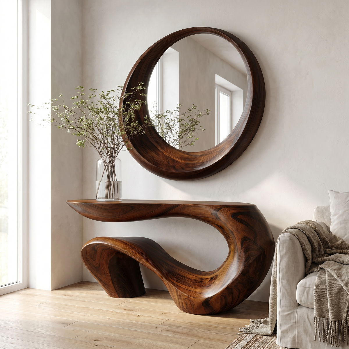 Vaelrith Sculpted Solid Wood Console Table